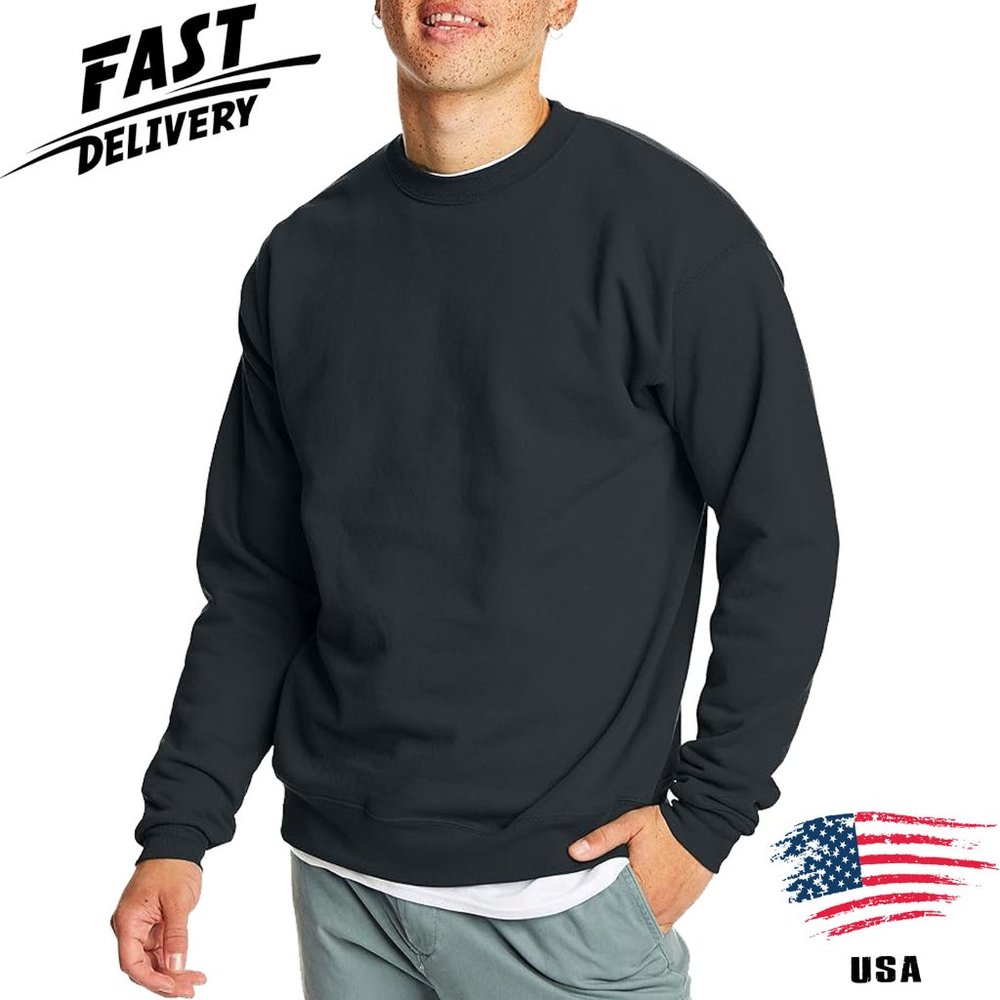 1X Men's Ecosmart Fleece Sweatshirt Cotton-blend Pullover Crewneck Sweatshirt L